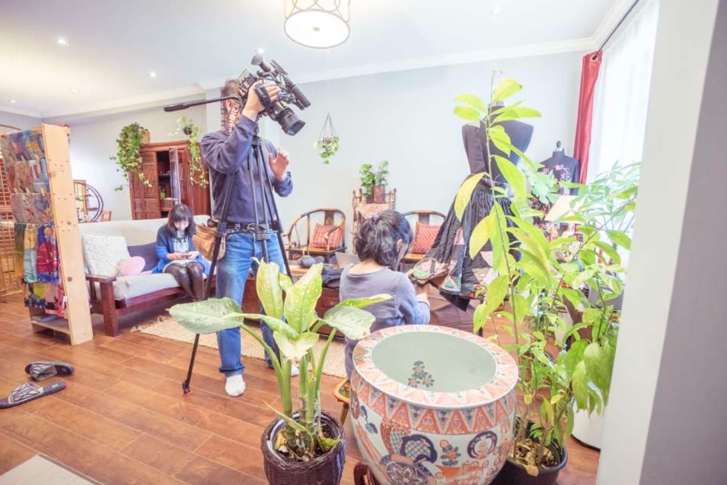 Artist workspace for silk scarf painting in Toronto