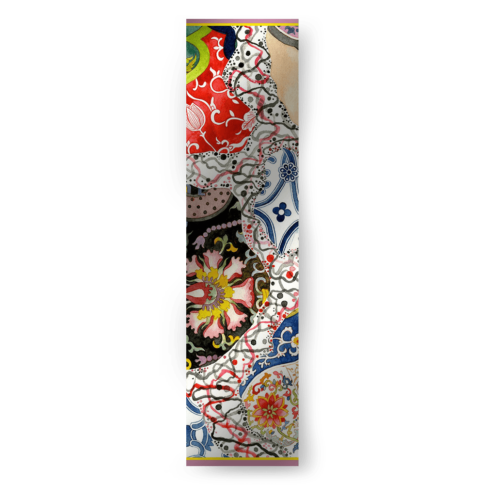 Mosaic of Mythos - Long Silk Scarf & Shawl | Hand-Painted Mulberry Silk Wrap