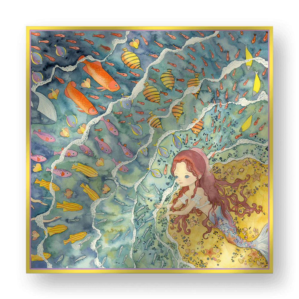 Aquatic Serenade - Double-Sided Hand-Painted Silk Scarf | 100% Mulberry Silk Head Wrap - luxury square silk scarf | hand-painted mulberry silk scarf