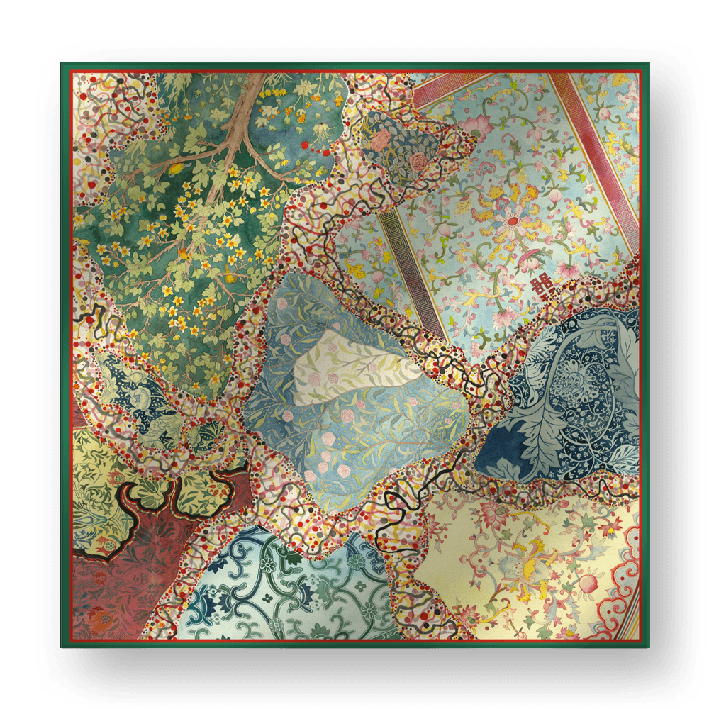 Arboreal Reverie - Hand-Painted Square Silk Scarf | 100% Mulberry Silk Head Wrap
