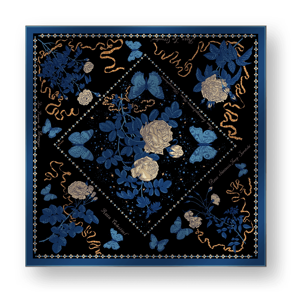MIDNIGHT ROSES B - Double-Sided Hand-Painted Silk Scarf | 100% Mulberry Silk Head Wrap - luxury square silk scarf | hand-painted mulberry silk scarf