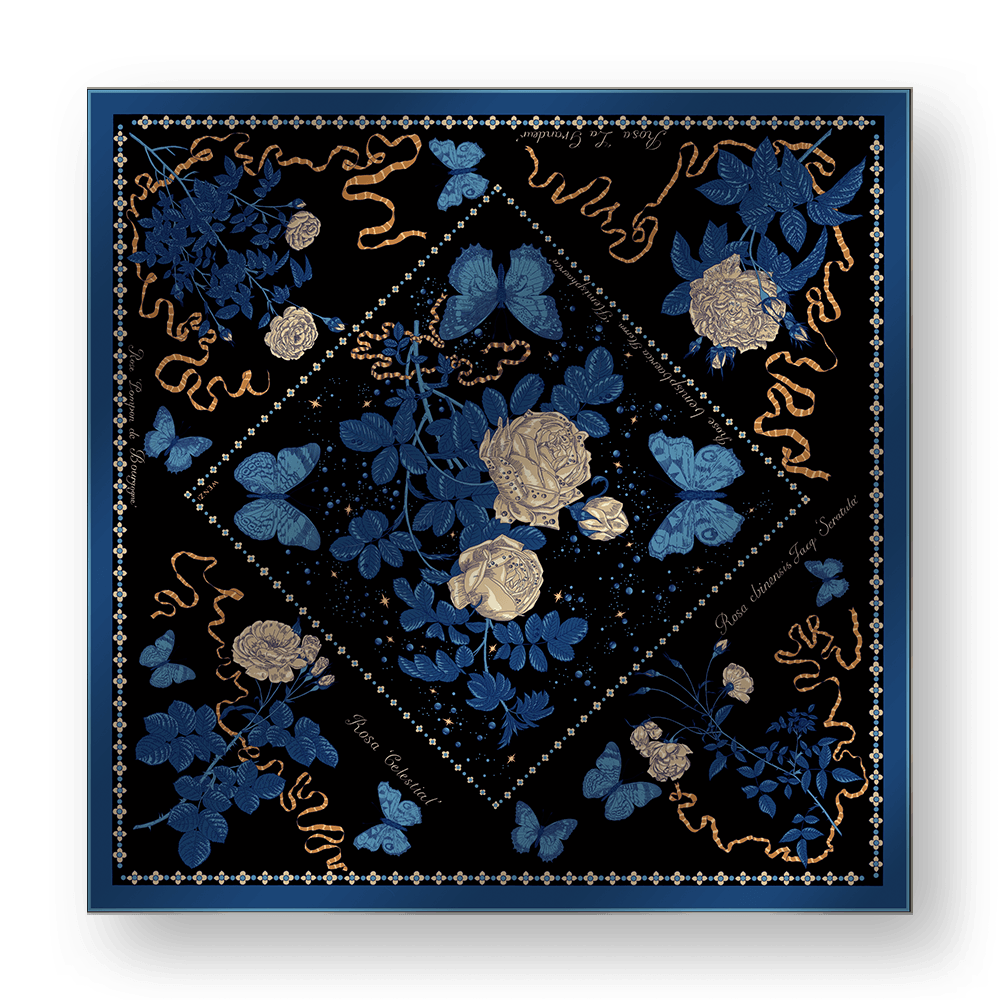 MIDNIGHT ROSES B - Double-Sided Hand-Painted Silk Scarf | 100% Mulberry Silk Head Wrap