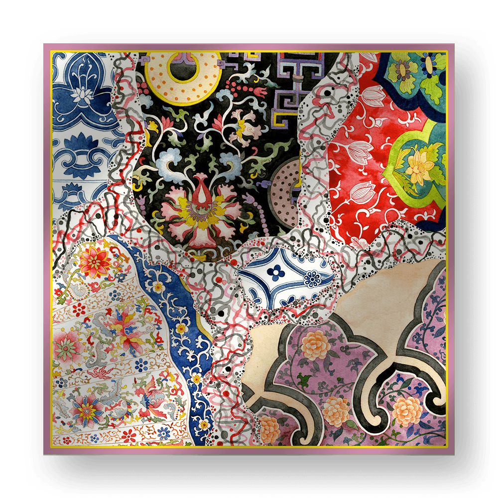 Mosaic of Mythos - Hand-Painted Square Silk Scarf | 100% Mulberry Silk Head Wrap - luxury square silk scarf | hand-painted mulberry silk scarf