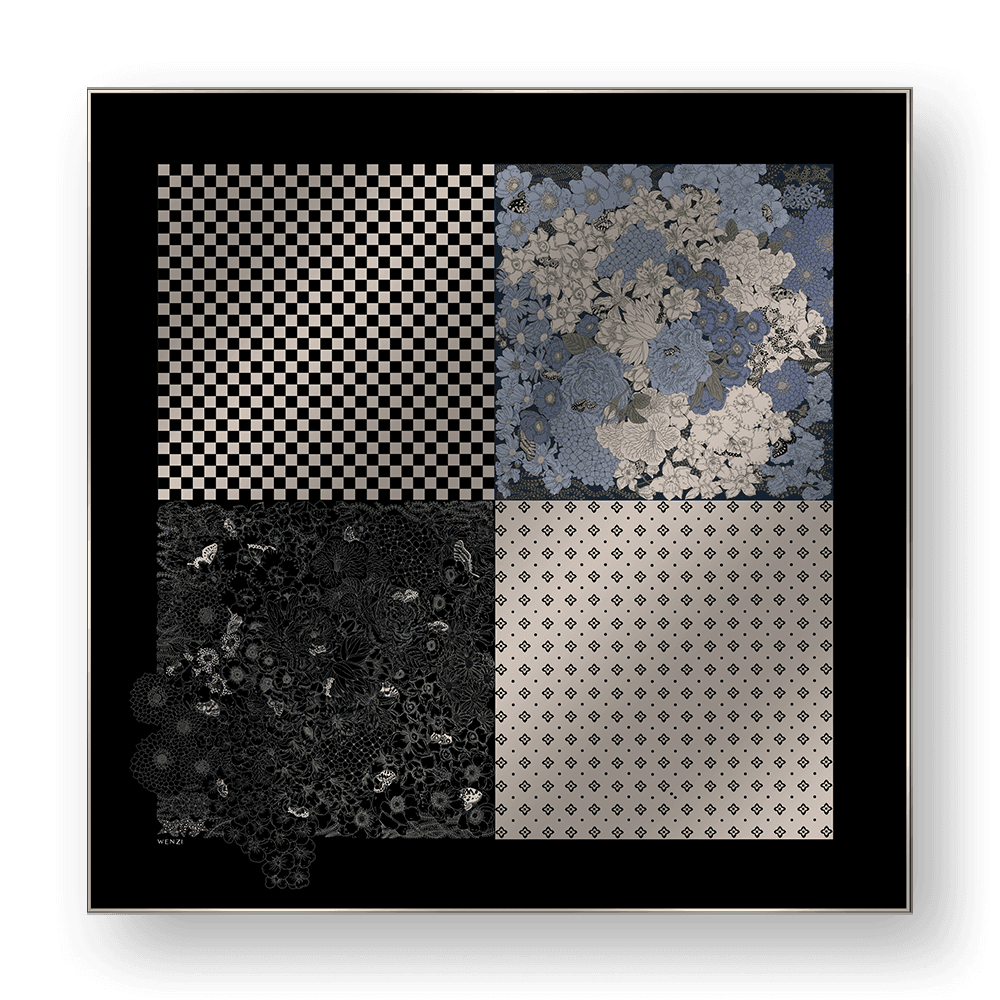 PATCHWORK OF DREAMS - Double-Sided Hand-Painted Silk Scarf | 100% Mulberry Silk Head Wrap - luxury square silk scarf | hand-painted mulberry silk scarf