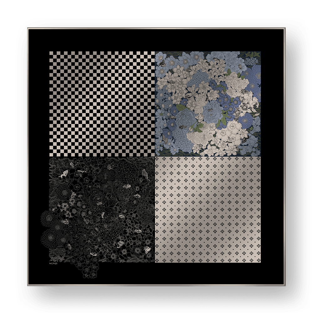 PATCHWORK OF DREAMS - Double-Sided Hand-Painted Silk Scarf | 100% Mulberry Silk Head Wrap