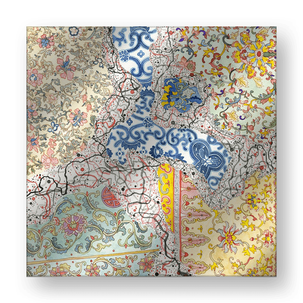 Porcelain - Hand-Painted Square Silk Scarf | 100% Mulberry Silk Head Wrap